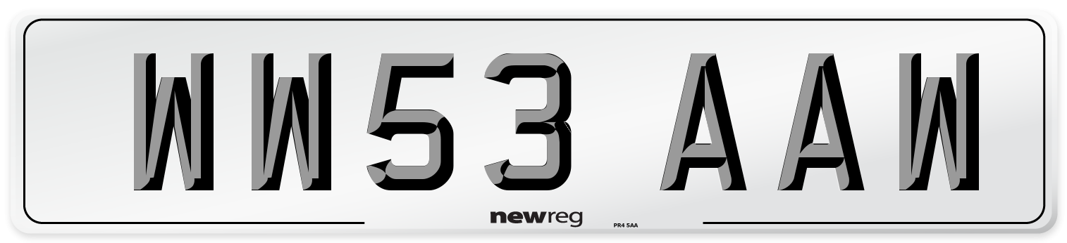 WW53 AAW Number Plate from New Reg